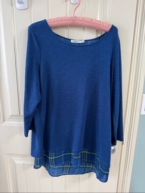 Ricki's Royal Blue Knit Tunic with Plaid Layered Hem